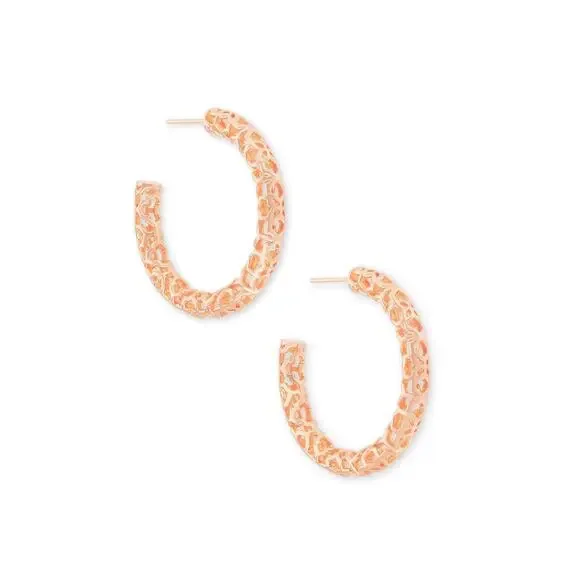 NWT! Kendra Scott Maggie Hoop Earrings in Rose Gold-Plated Filigree - Picture 2 of 5